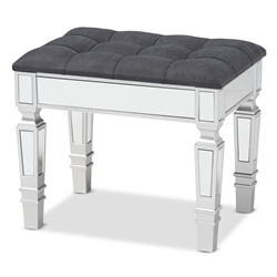 Baxton Studio Hedia Contemporary Glam and Luxe Grey Fabric Upholstered and Silver Finished Wood Ottoman